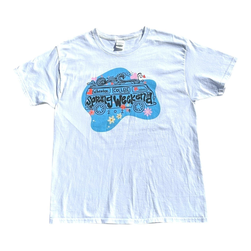 Hanes White Spring Weekend T-Shirt Women's UK Size L White Graphic Print USA Wheaton College