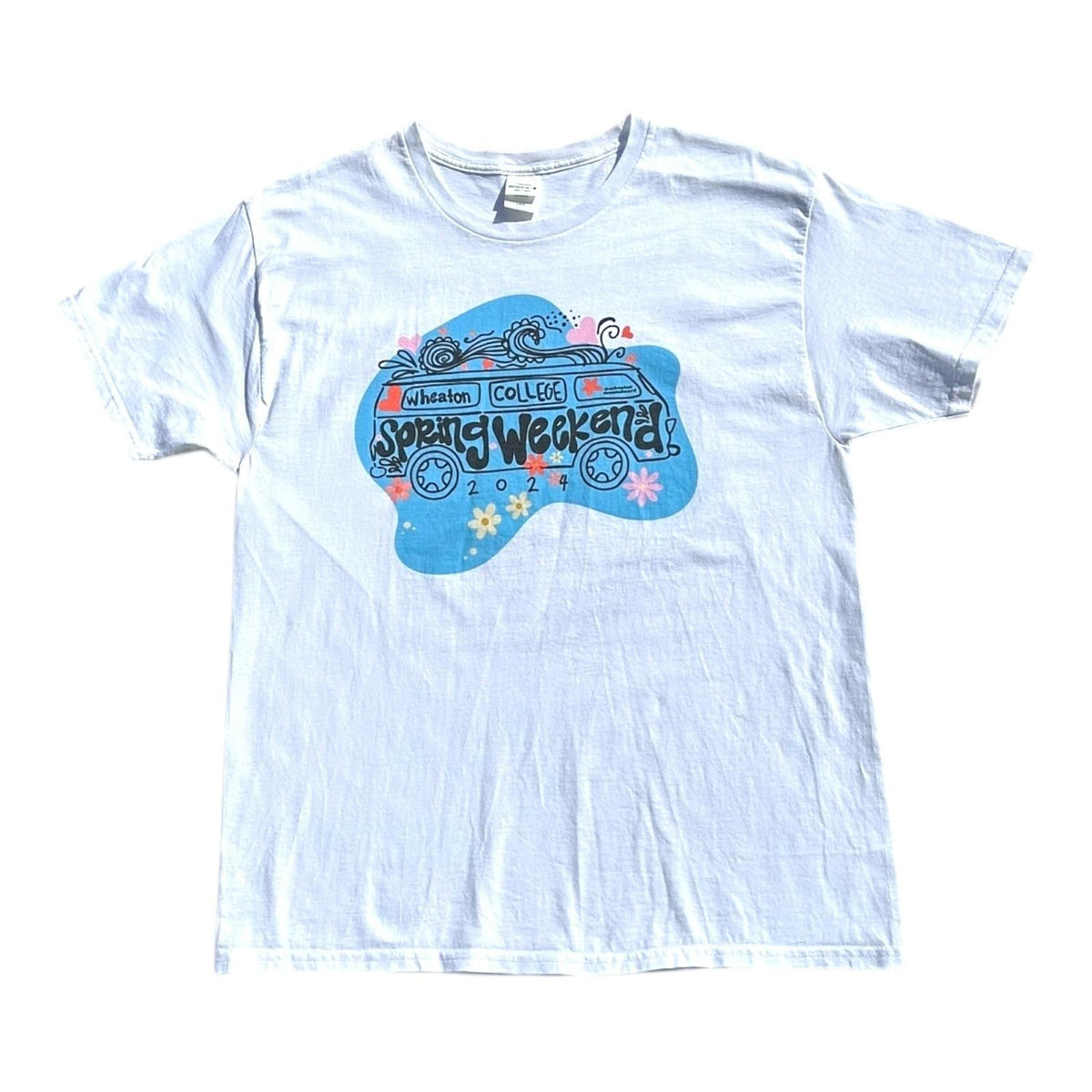 Hanes White Spring Weekend T-Shirt Women's UK Size L White Graphic Print USA Wheaton College