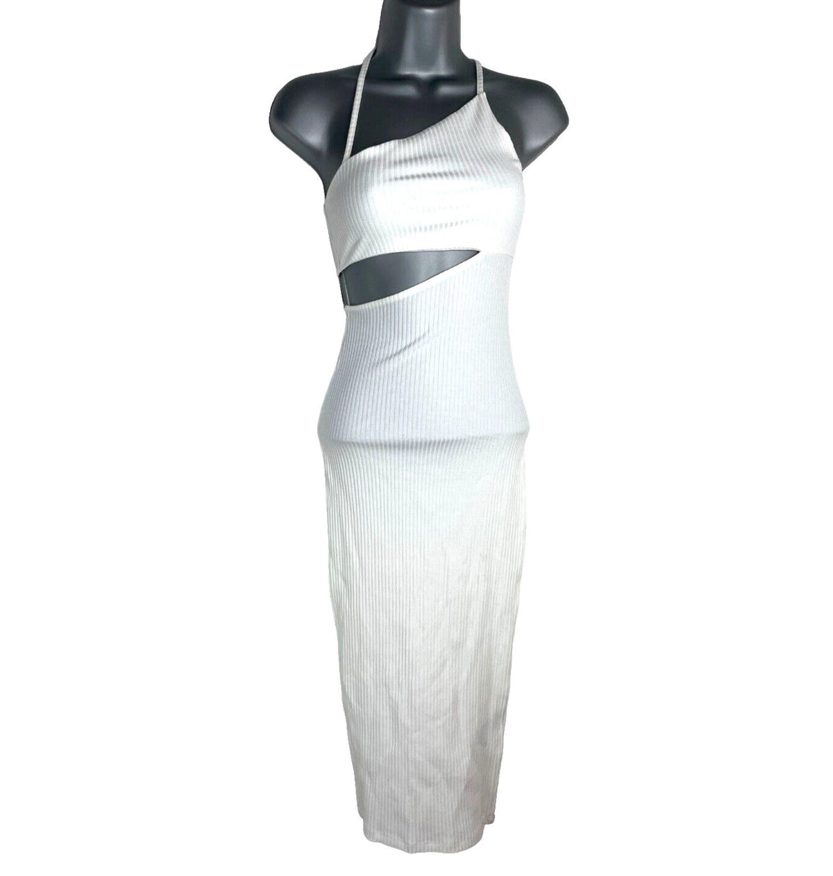 Divided Maxi Dress Ivory Ribbed Cut Out Design Women’s UK Size XS