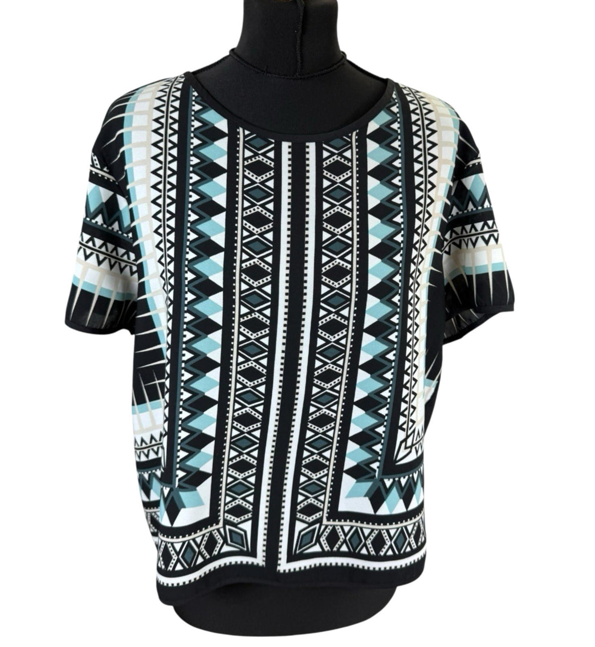 River Island Pattern Top Open Back Lightweight Short Sleeve Women's UK Size 12