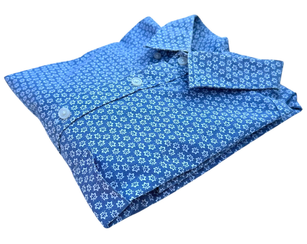 M&S Shirt Long Sleeve Floral Blue 100% Cotton Men's UK Size Large L