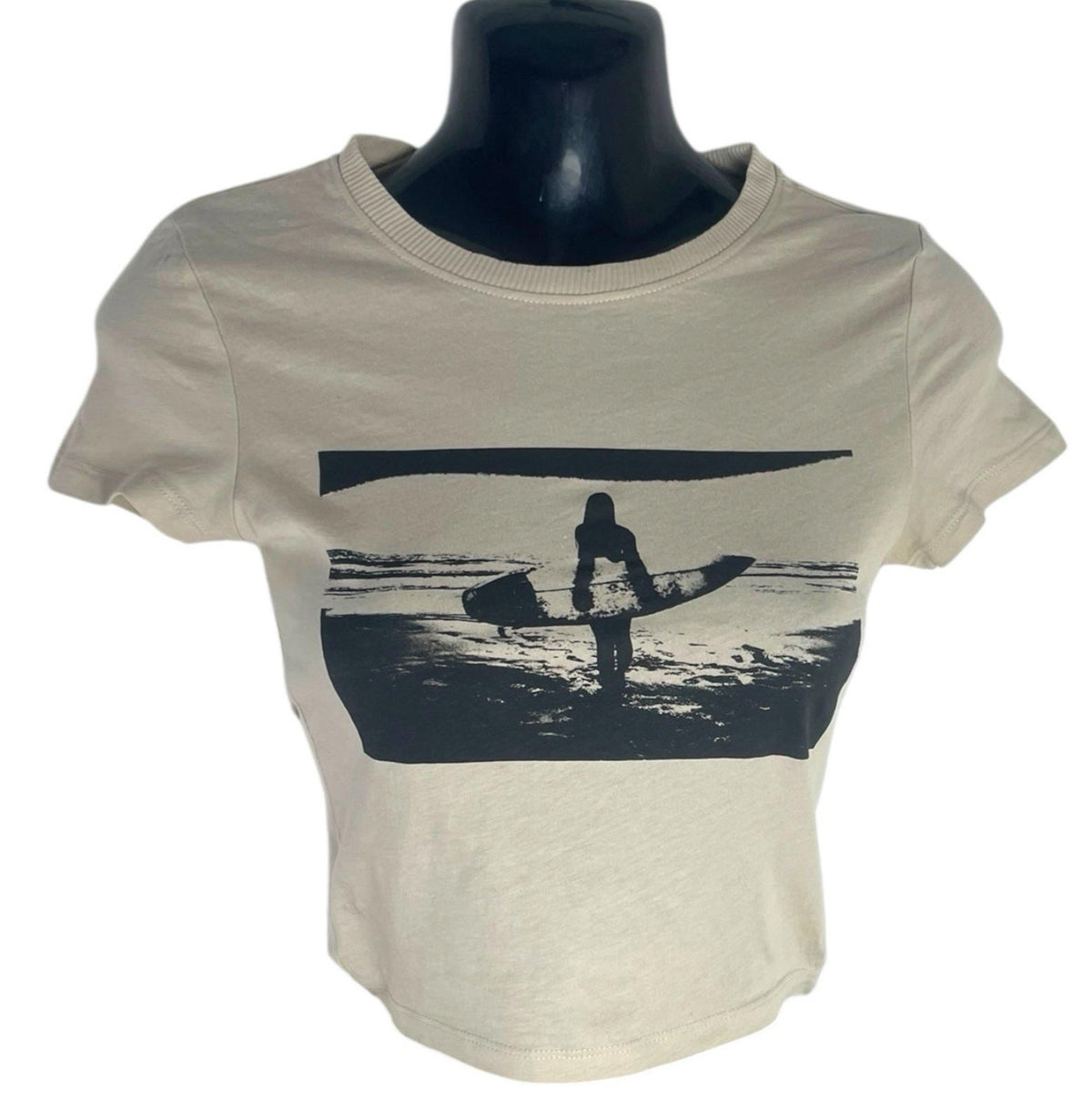 Divided Beige Divided Beige Cropped T-shirt Graphic Surf Print Women's UK Size XS