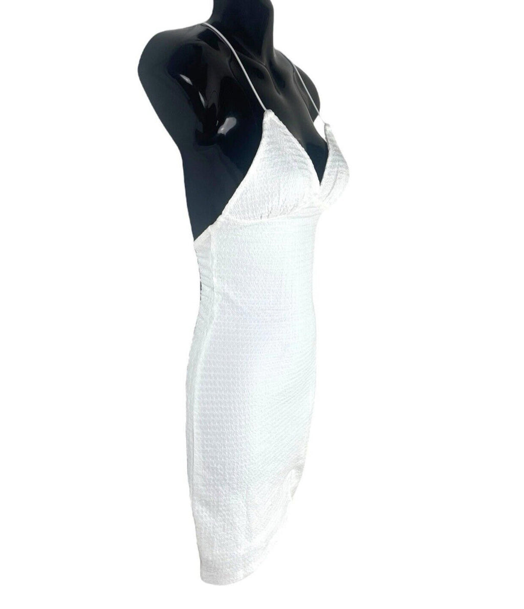 Divided White Textured Bodycon Dress Mini Backless Women's UK Size XS