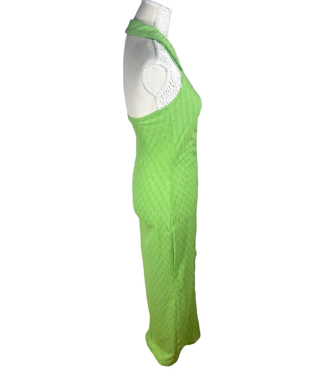 Button Front Dress Green Sleeveless Green Textured Fabric Women's UK Size 8