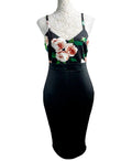 AX Paris Black Bodycon Dress Black Floral Top Detail Women's UK Size 14