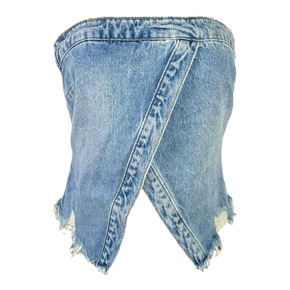 Pull&Bear Light Denim Cross Over Corset Top Strapless Women's UK Size 8