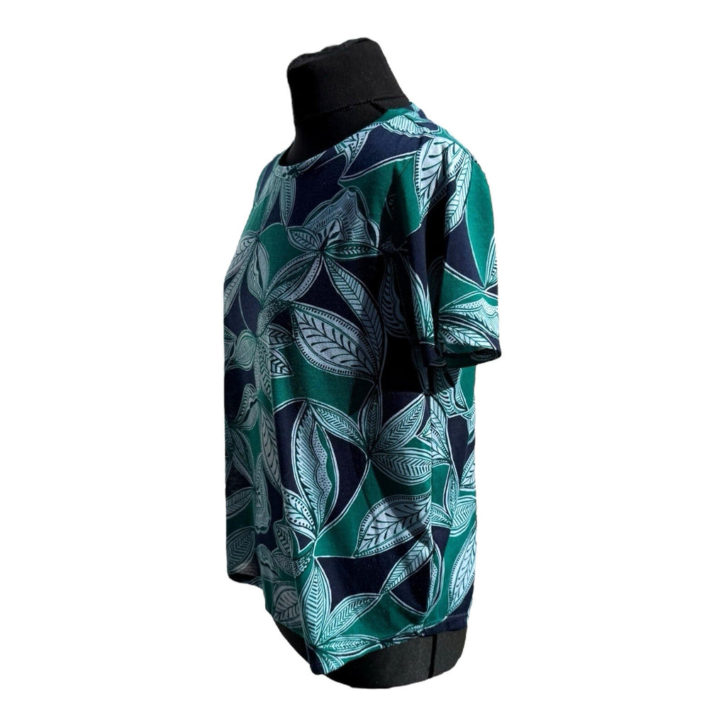 Marks & Spencer DarkGreen Marks & Spencer Green T-shirt Blouse Leaf Print Lightweight Women's UK Size 14