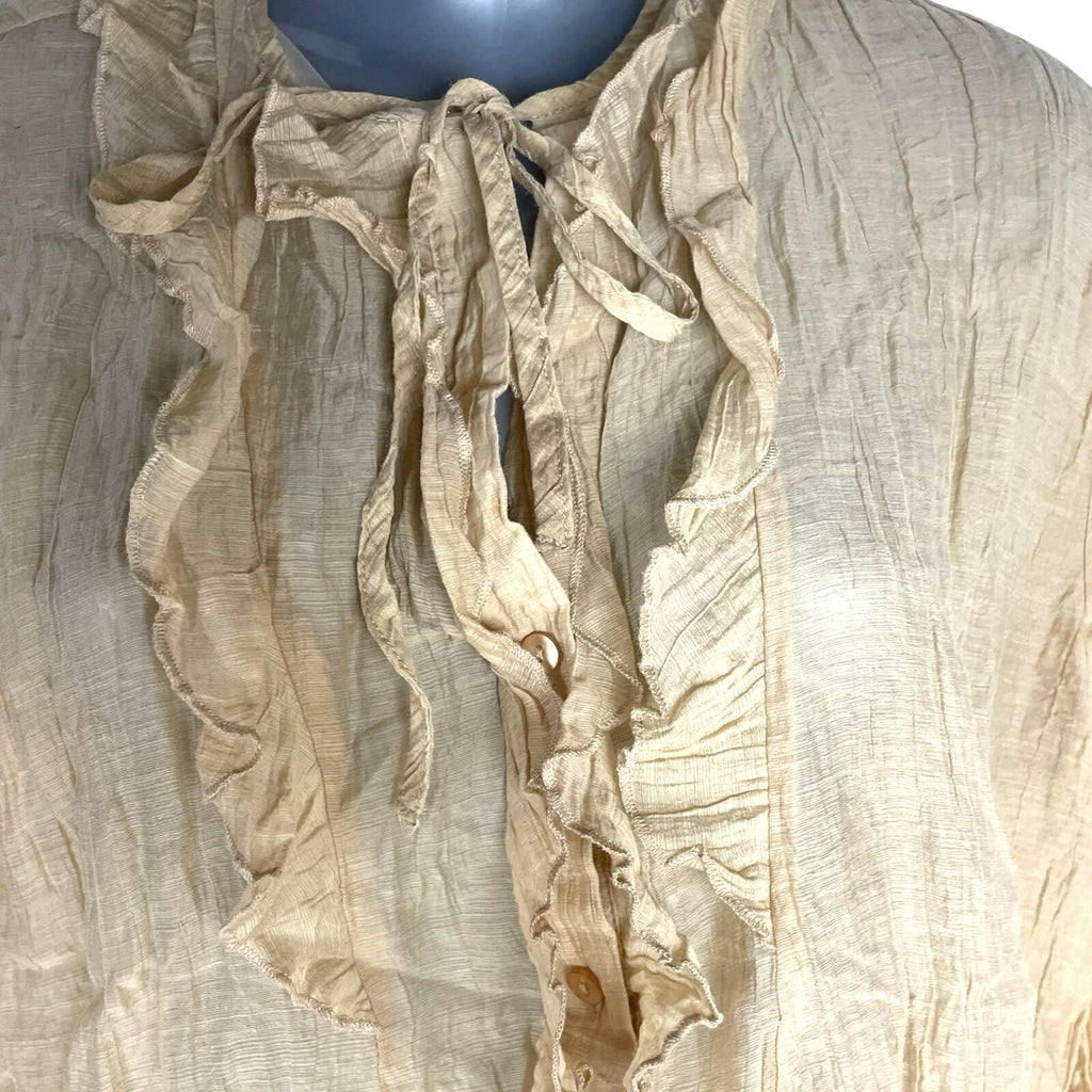 Primark Sheer Shirt Blouse Women’s UK Size S Button Up Crinkle Effect Beige