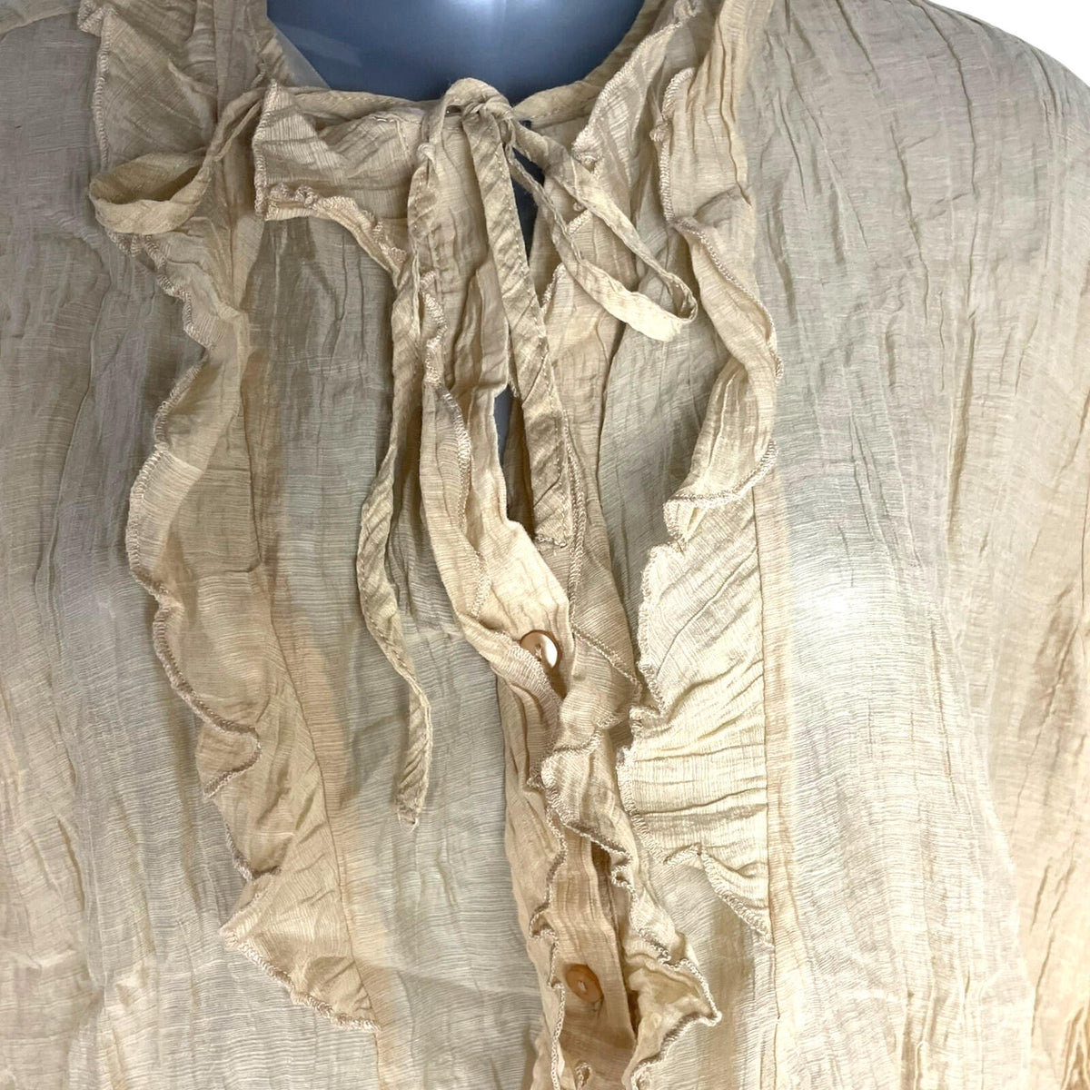 Primark Sheer Shirt Blouse Women’s UK Size S Button Up Crinkle Effect Beige