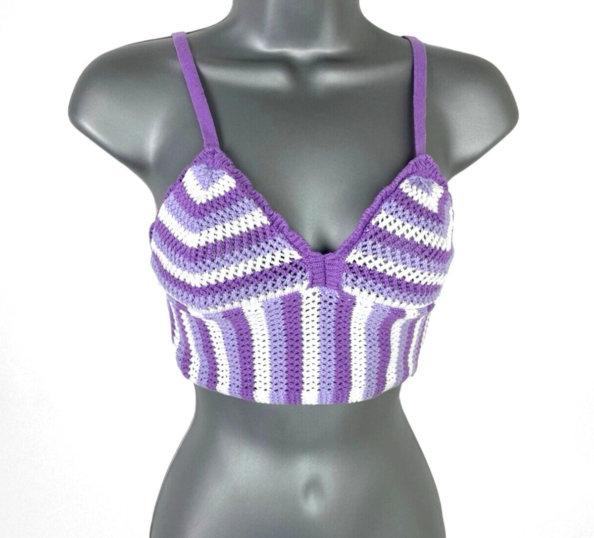 Divided Crop Top Purple Stripe Knit Women's UK Size XS