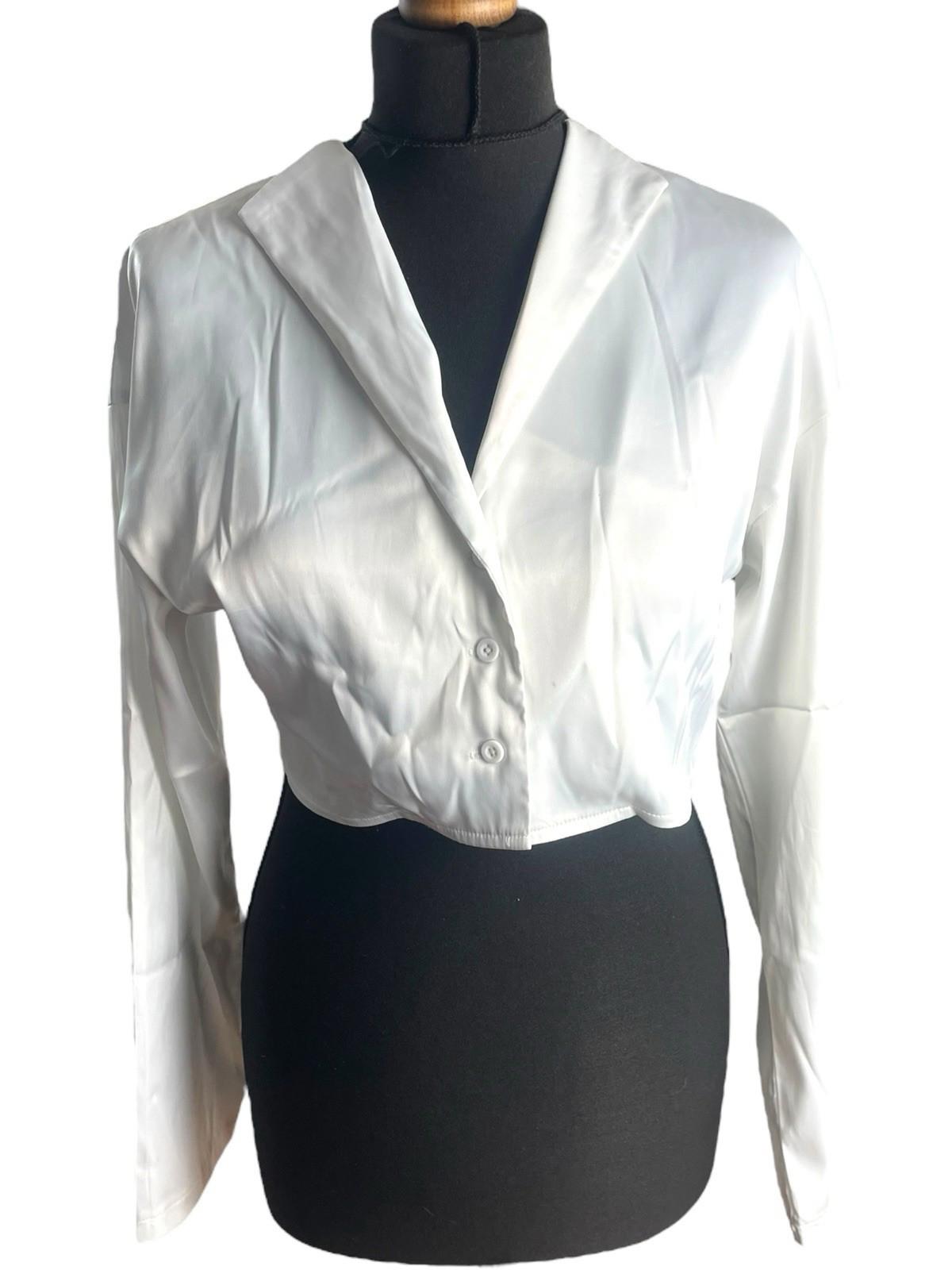 Pretty Little Thing White Satin Shirt Cropped Women’s UK Size 8