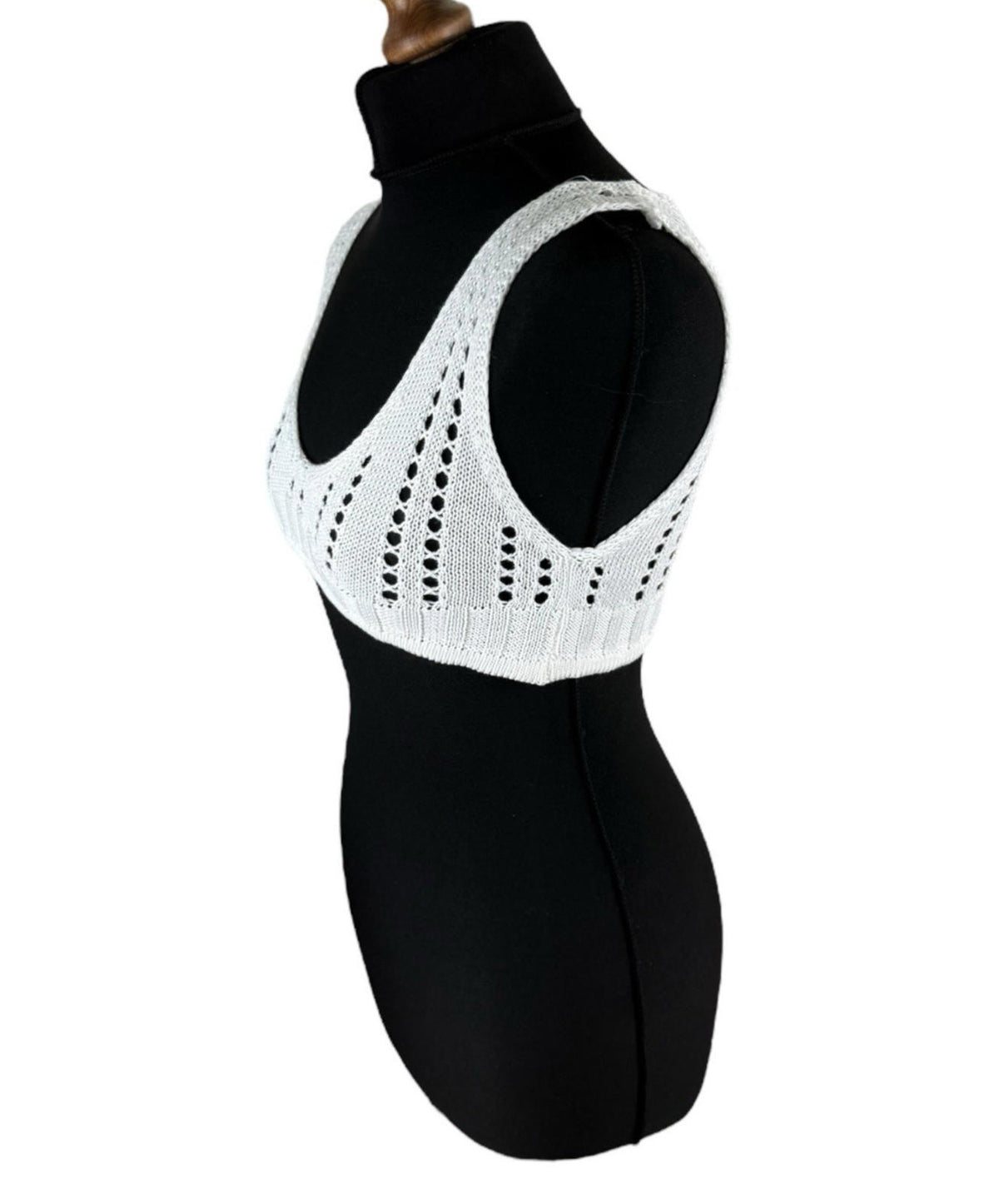 White Knit Micro Crop Top Perforated Hole Design Women's UK Size 8