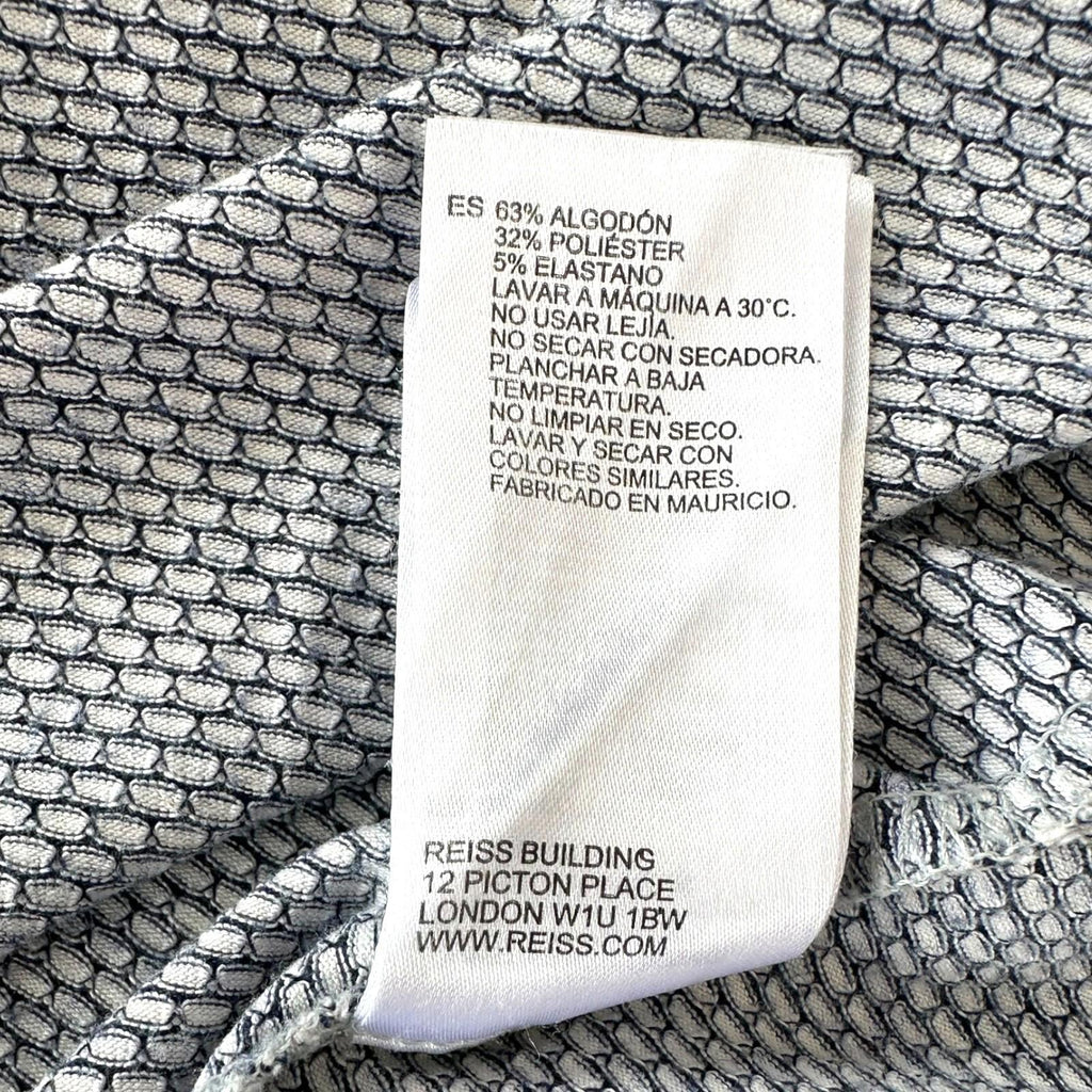 Reiss White Reiss T-Shirt Men's UK Size M White & Blue Geometric Block Print Crew Neck