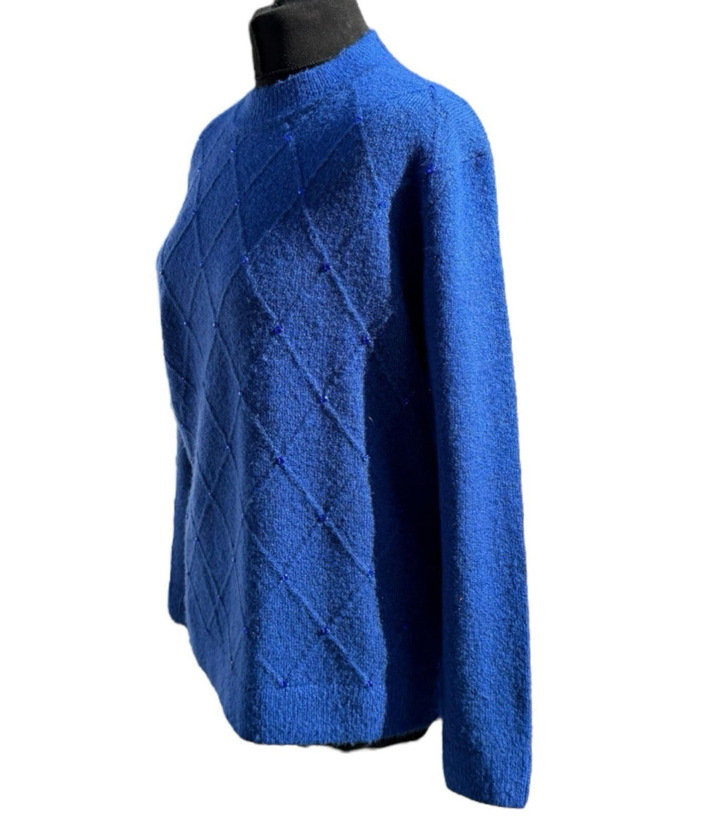 Honor Millburn Bright Blue Knit Jumper Diamante Accents Women’s UK Size M 14-16