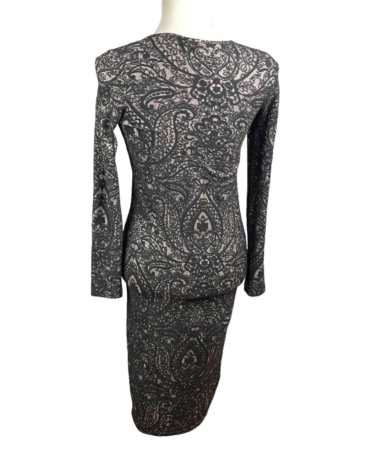 TopShop Black Topshop Black Embroidered Midi Dress Long Sleeve Bodycon Women's UK Size 12