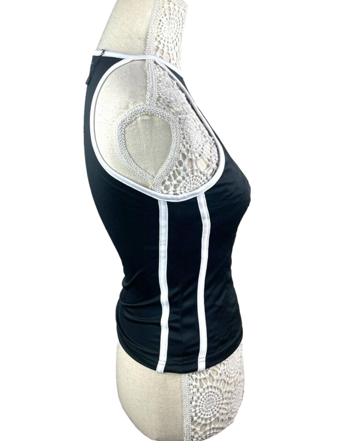 Manor Black Tank Top Women's UK Size 8  Black Number 13 Print Sleeveless Slim Fit Summer