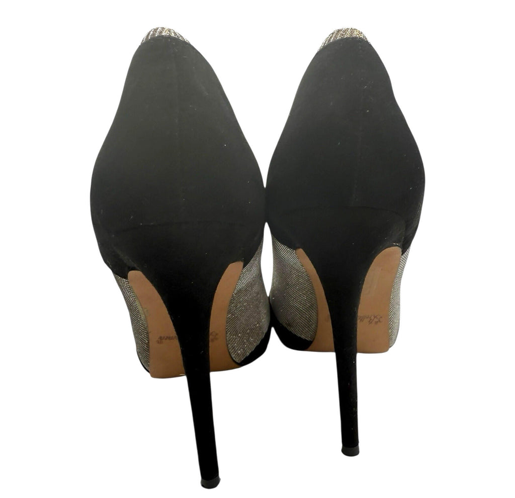 Belle Woman Stiletto Shoes Women's UK Size 6 Pointed Toe Sparkle Black Silver