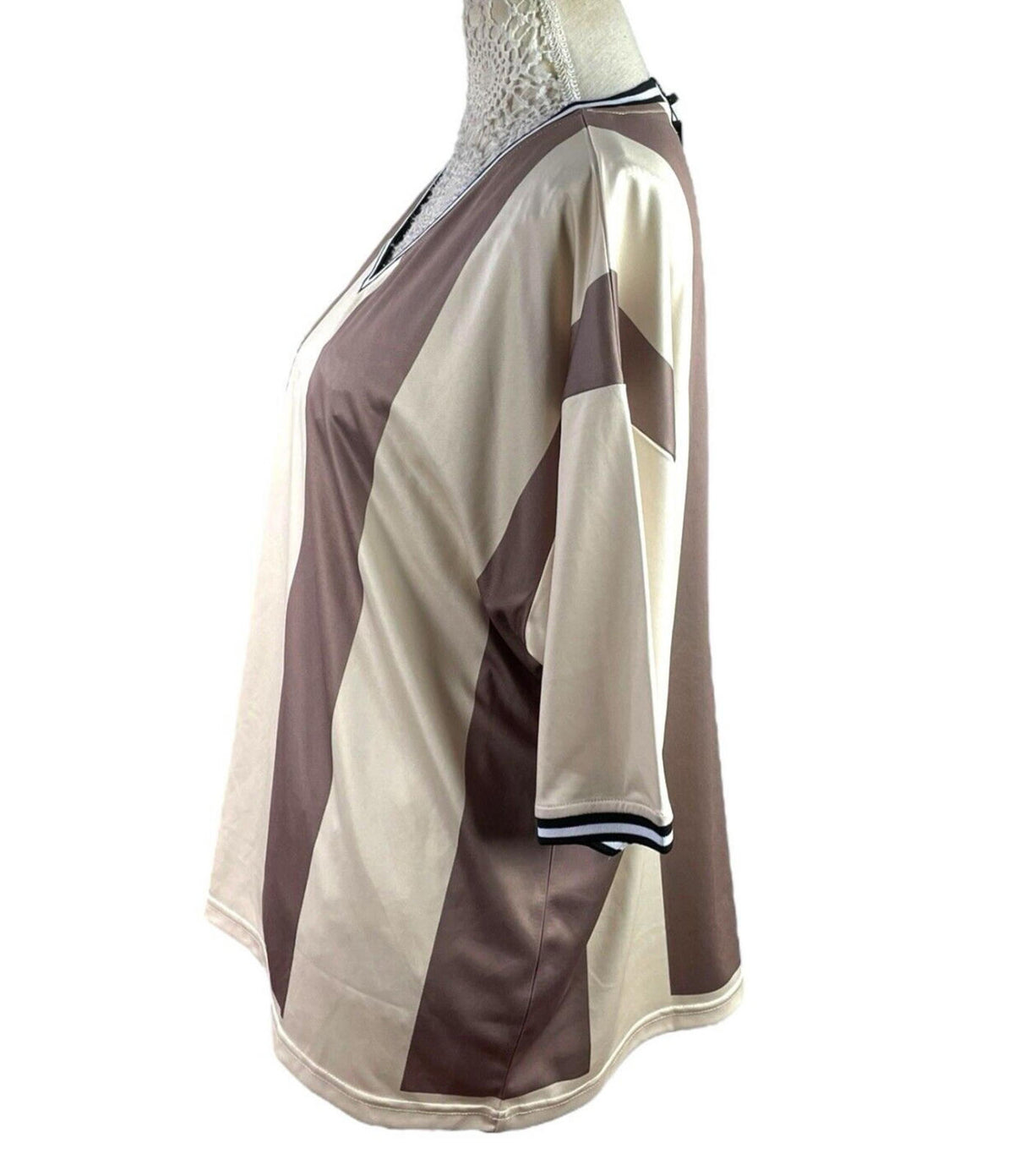 Pretty Little Thing Beige Stripe Football T-Shirt Oversized Women's UK Size 8