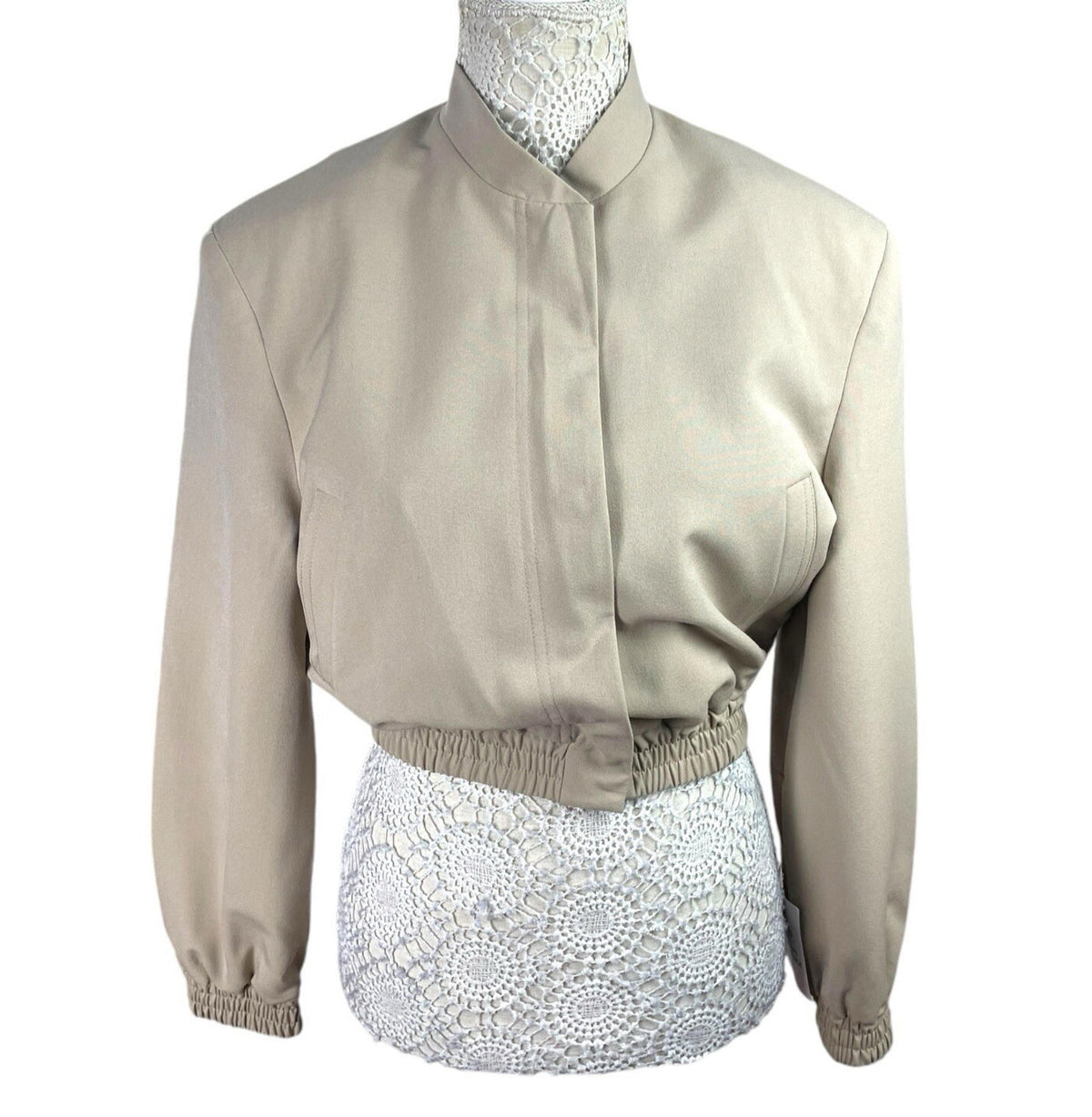 ASOS Beige Cropped Trench Coat Shoulder Pads High Neck Women's UK Size 8
