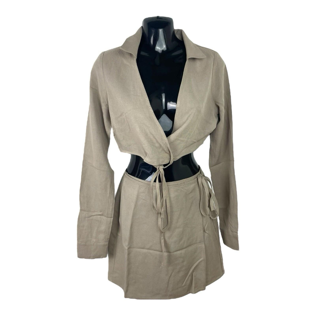 Pull&Bear Camel Skirt & Cropped Shirt Co-Ord Set Women's UK Size XS