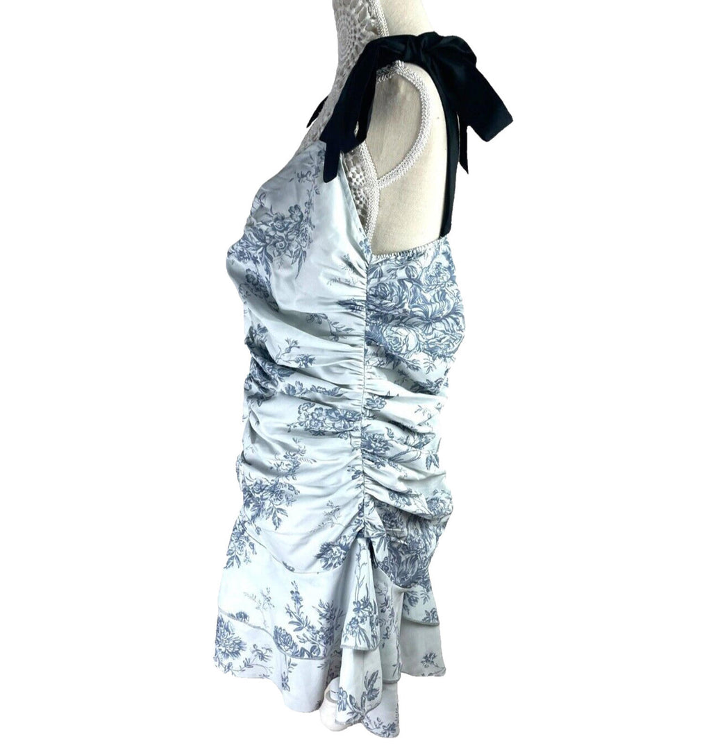 Pretty Little Thing Pale Blue Corset Mini Dress Ruffles Women's UK Size 16