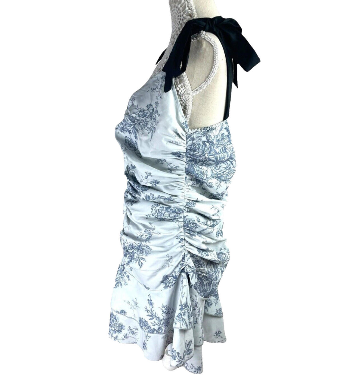 Pretty Little Thing Pale Blue Corset Mini Dress Ruffles Women's UK Size 16