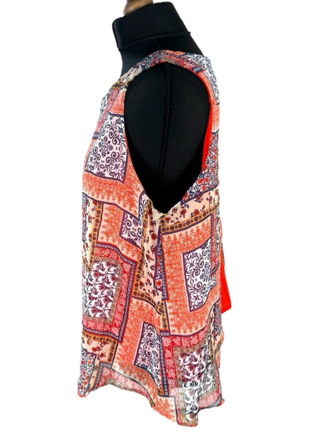 Wallis Orange Pattern Vest Top Chiffon Colour Block Women's UK Size 18