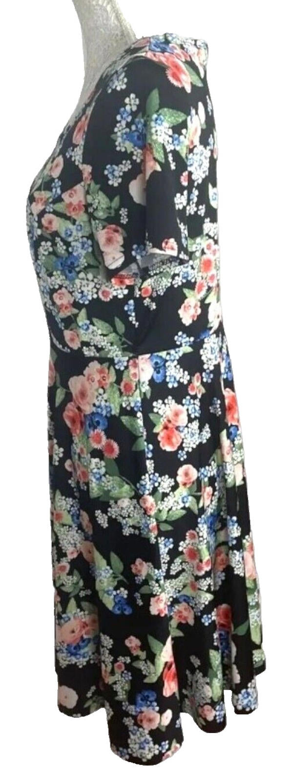 Anthology Floral Midi Dress Women's UK Size 12 Black Short Sleeve Round Neck