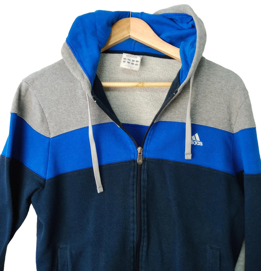 Adidas Track Suit Top Boy's UK Size L Blue Grey Long Sleeve Full Zip Pockets