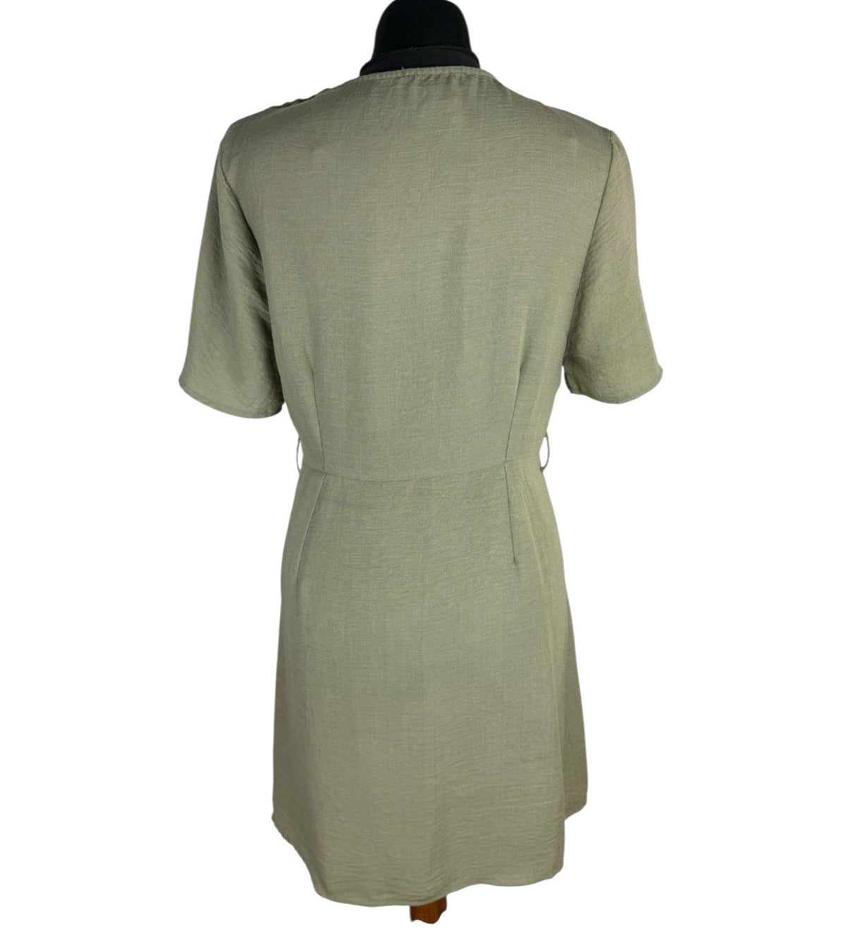 Primark Khaki Green Dress Brown Button Knee Length V Neck Women’s UK Size 12