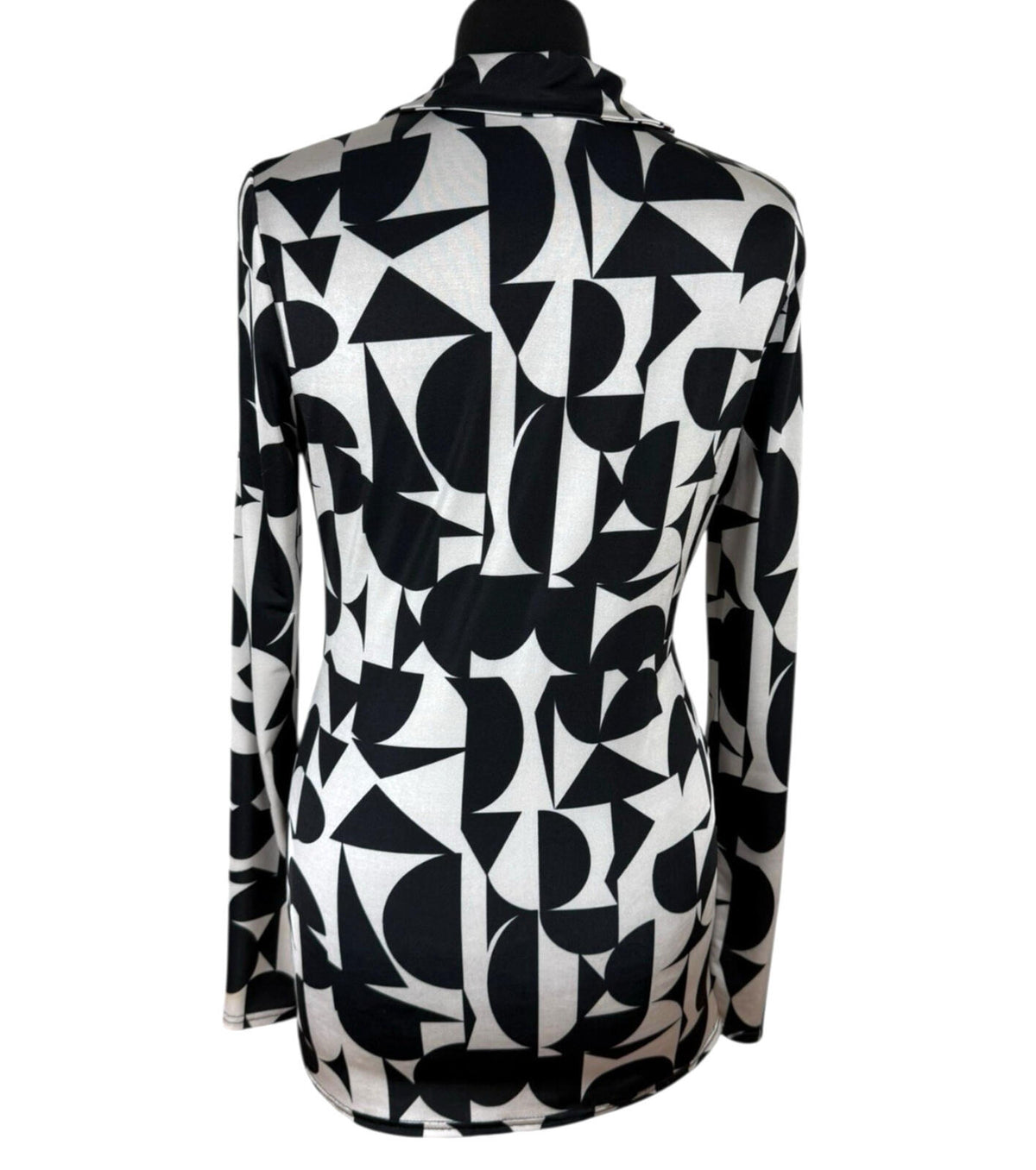 River Island White River Island Blouse Women's UK Size 10 Black White Graphic Print Belted Collared
