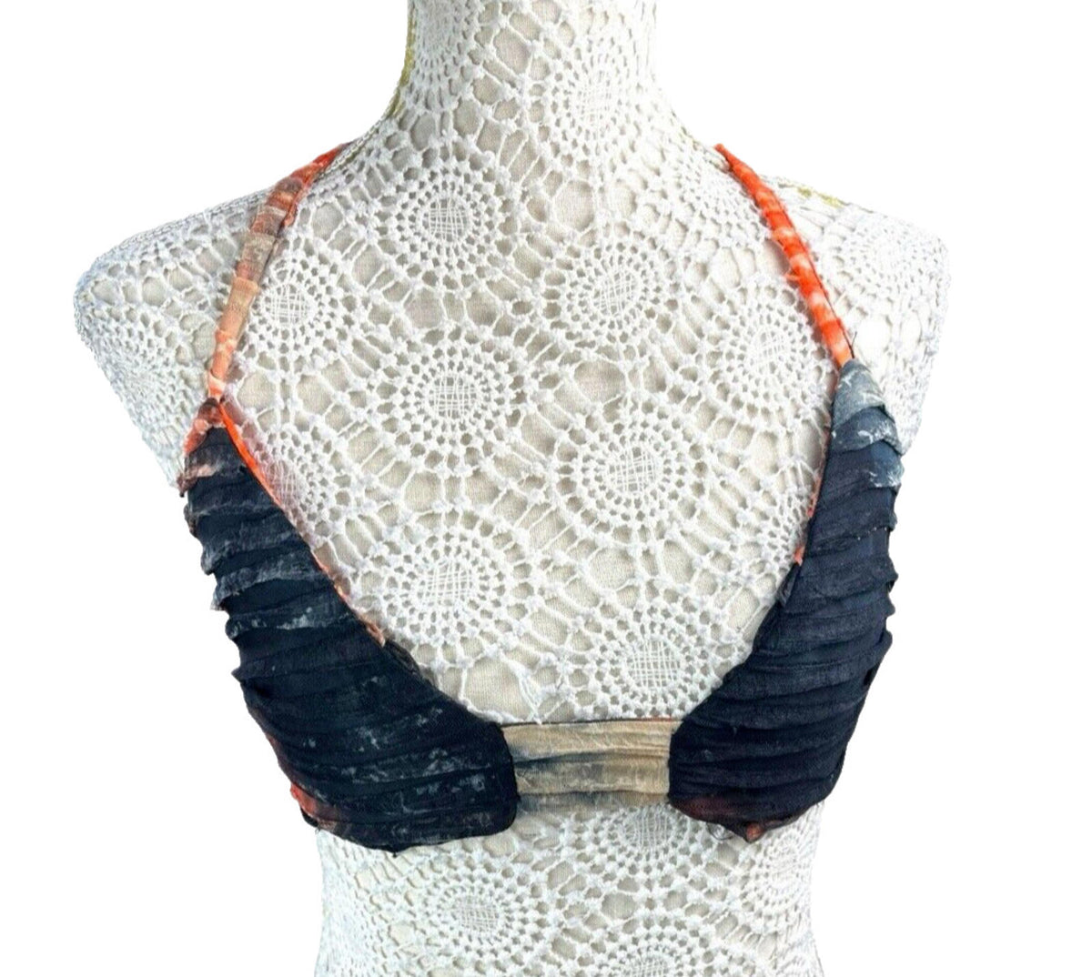 Pretty Little Thing Bralette Crop Top Women's UK Size 8 Black Orange Textured