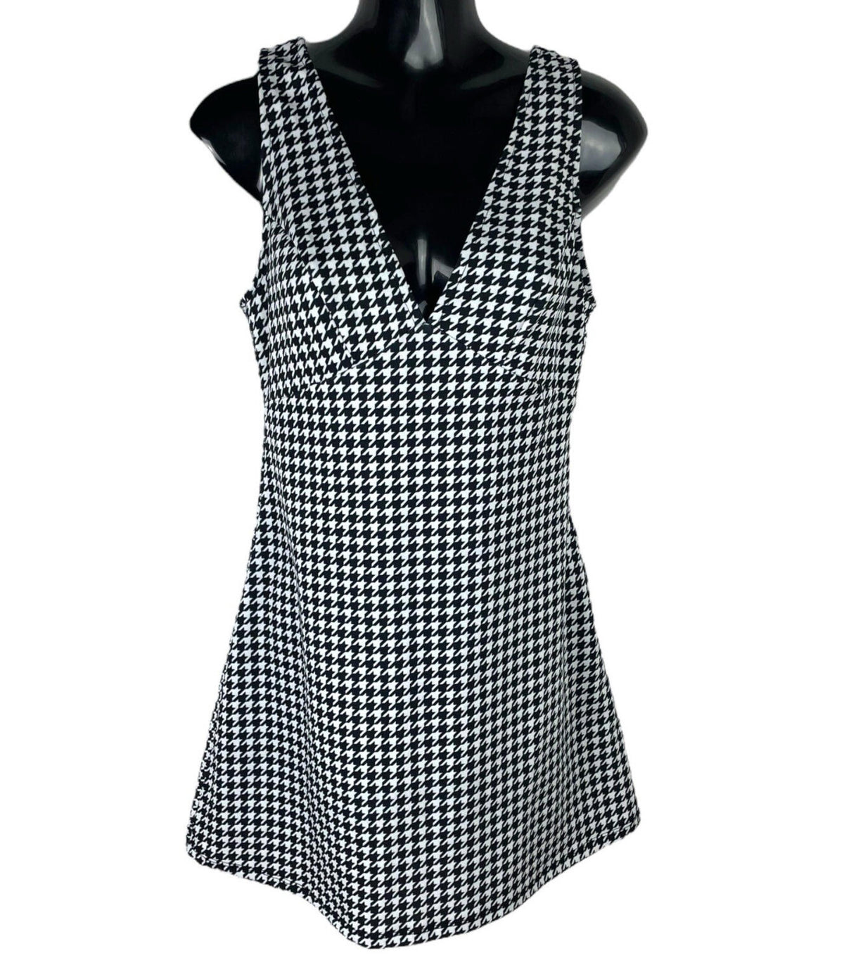 New Look Houndstooth Print Midi Dress Women's UK Size 6 Petite A-Line V-Neck