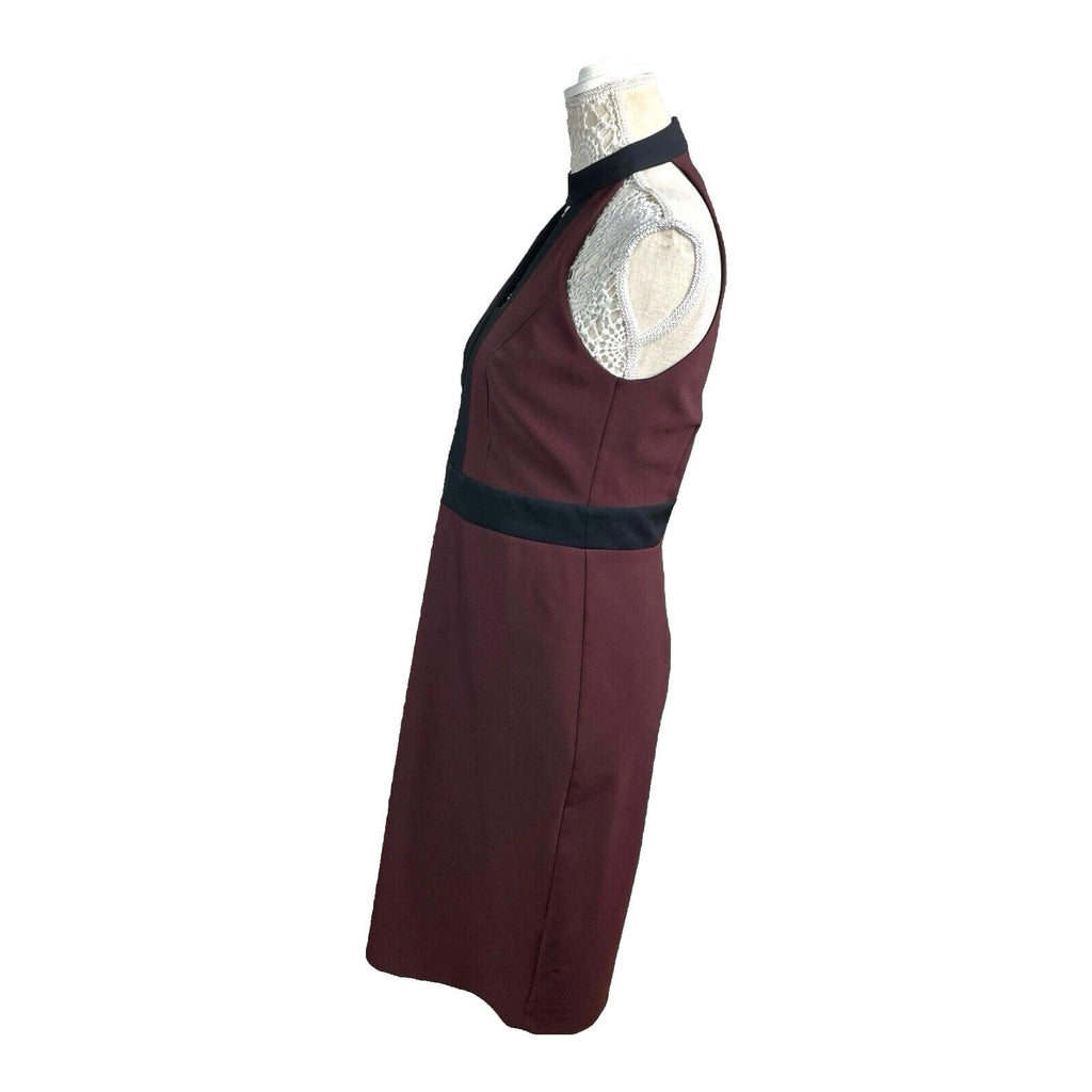 River Island Burgundy Midi Dress Bodycon Black Trim Women's UK Size 12
