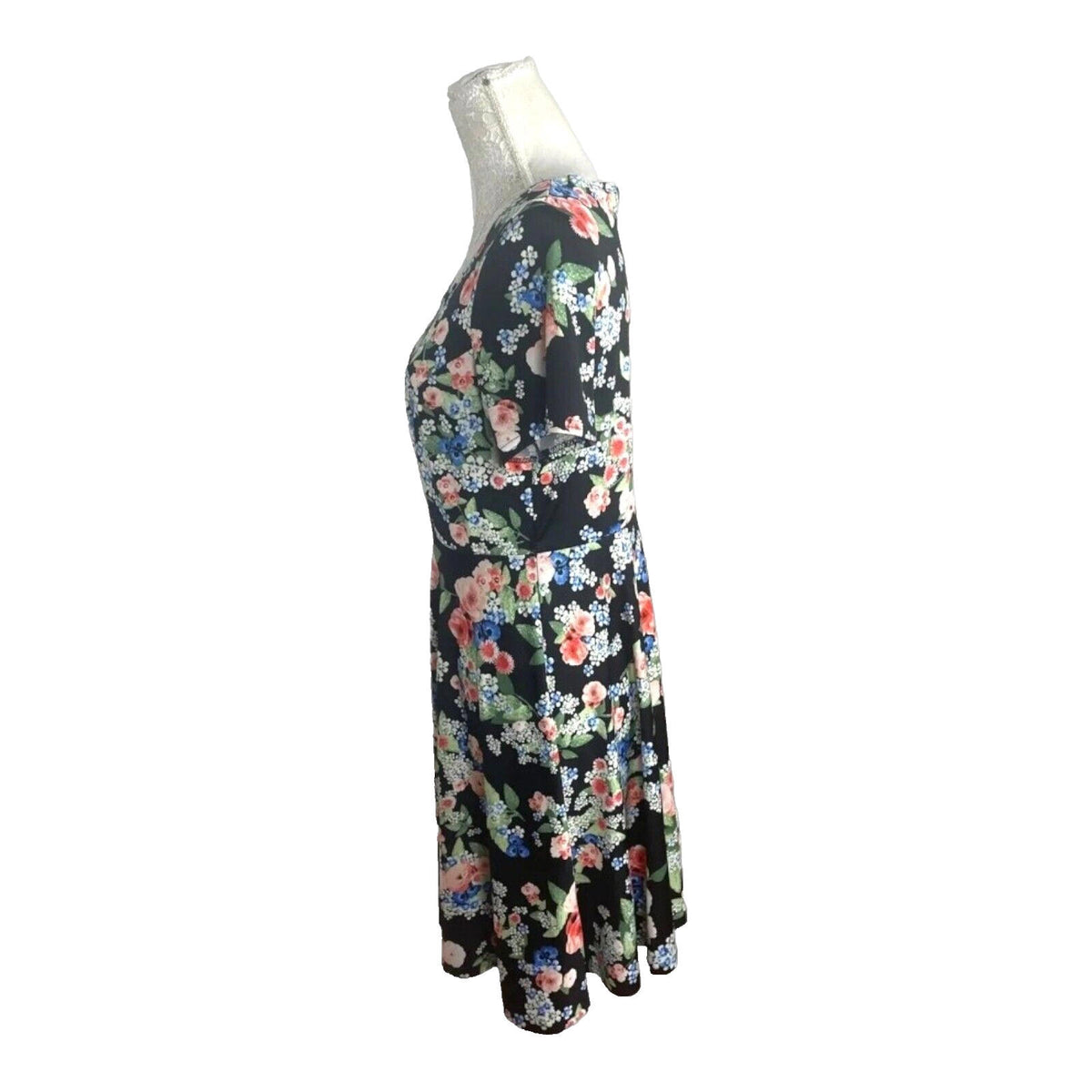 Anthology Floral Midi Dress Women's UK Size 12 Black Short Sleeve Round Neck