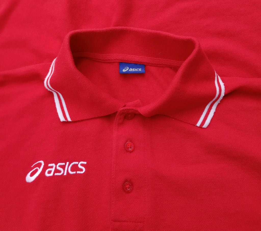 Asics Polo Shirt Men's UK Size S Red Short Sleeve Embroidered Logo Cotton Blend