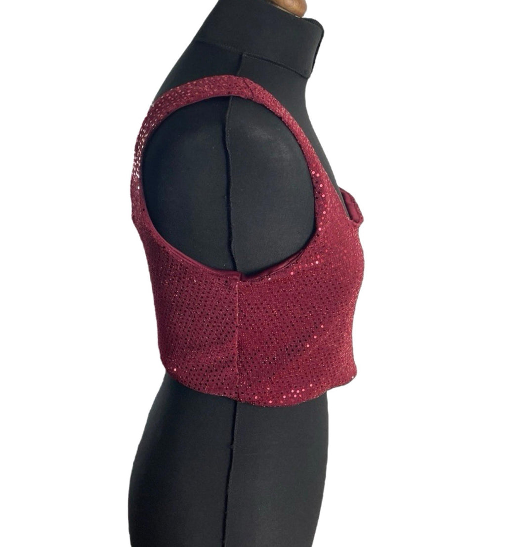 New Look Burgundy New Look Red Sparkle Crop Top Square Neck Stretch Women's UK Size 16