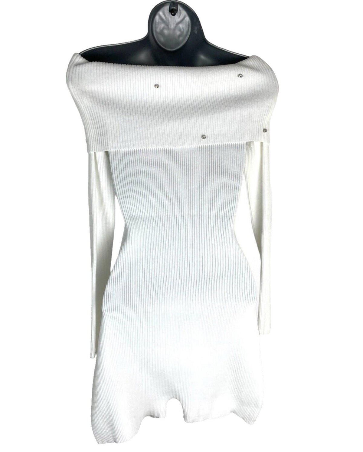 Playsuit White Ribbed Long Sleeve Diamante Studded Women's UK Size 8