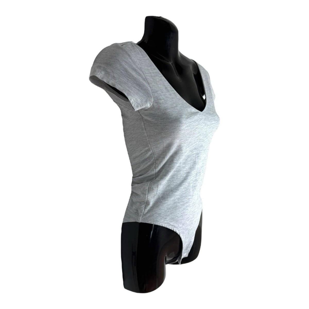 New Look Gray New Look Bodysuit Women's UK Size 6 Grey Jersey V Neck Short Sleeve Snap Summer