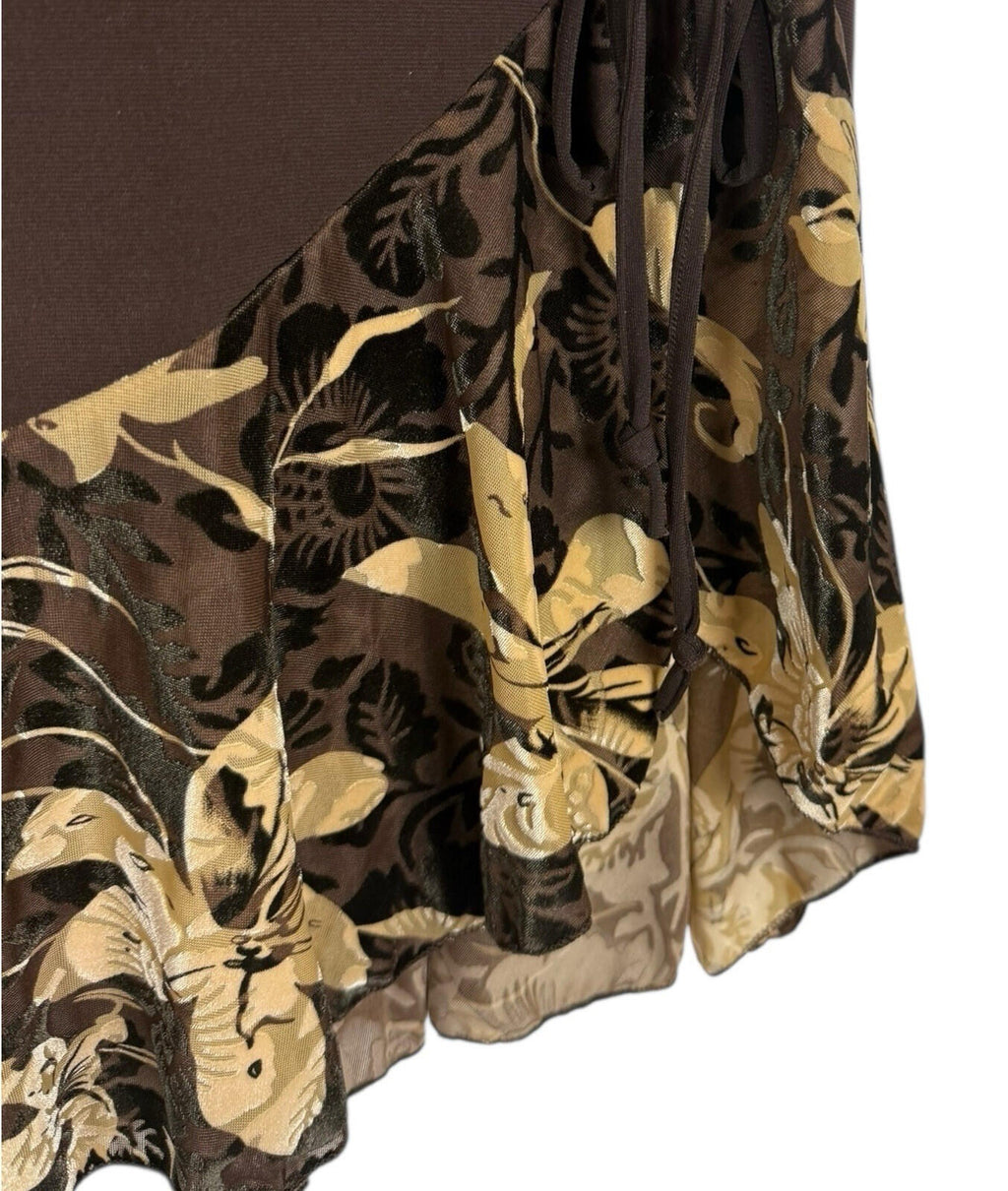 Saksos Skirt And Top Co-Ord Set Women's UK Size XL Stretch Floral Frill Brown