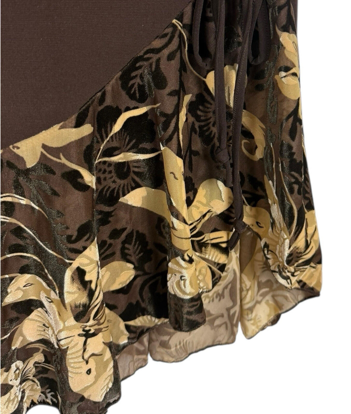 Saksos Skirt And Top Co-Ord Set Women's UK Size XL Stretch Floral Frill Brown