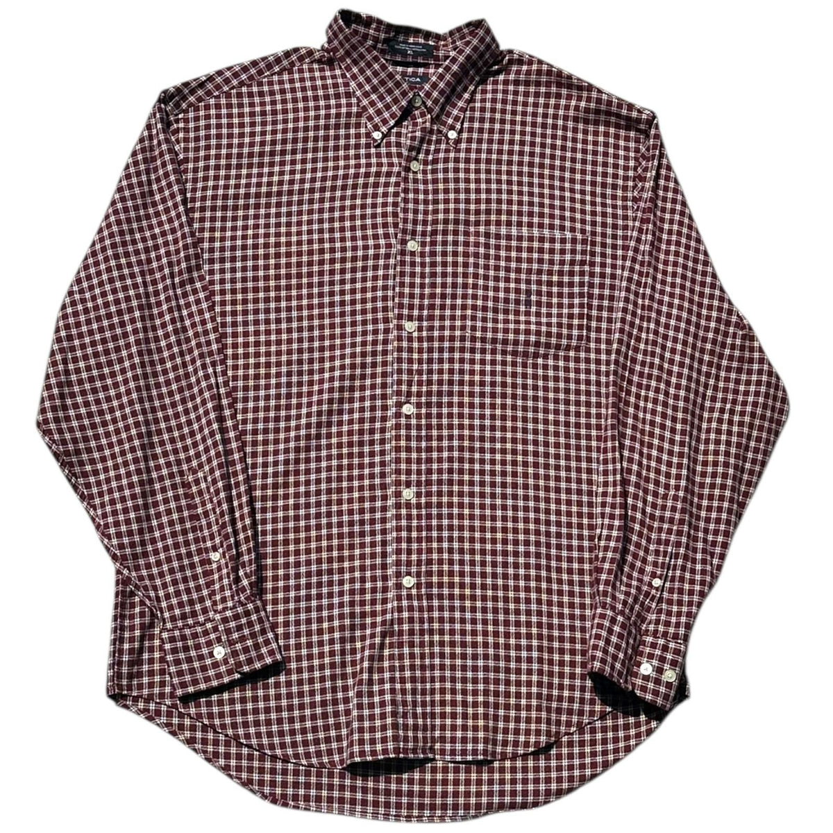 Nautica Shirt Men's UK Size XL Purple Plaid Pattern Long Sleeve Button Down