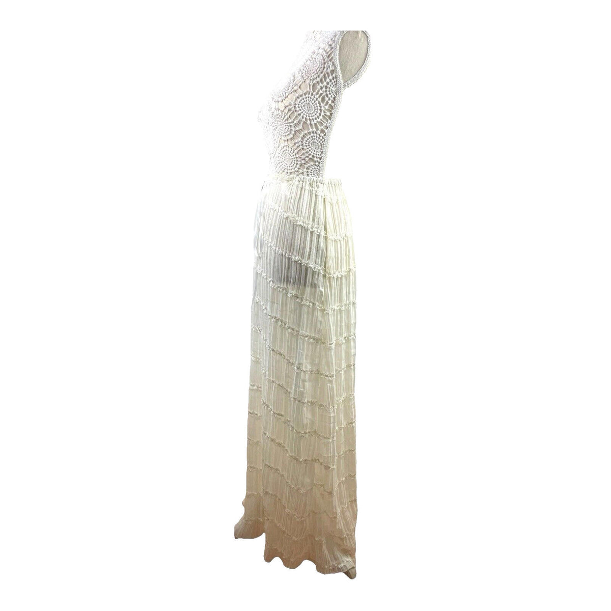 White Semi Sheer Maxi Skirt Fine Pleat High Waist Women's UK Size 10