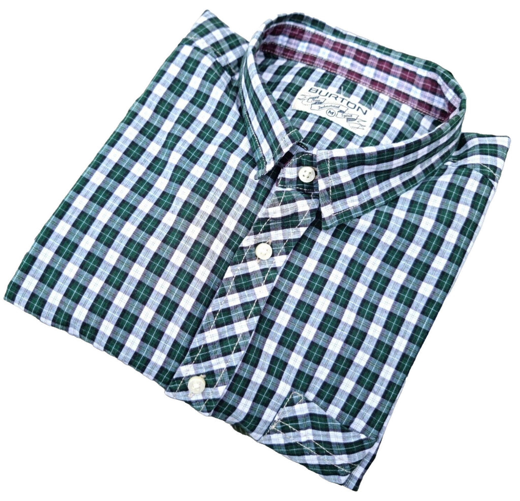 Burton Shirt Green Check Long Sleeve 100% Cotton Men's UK Size M Medium