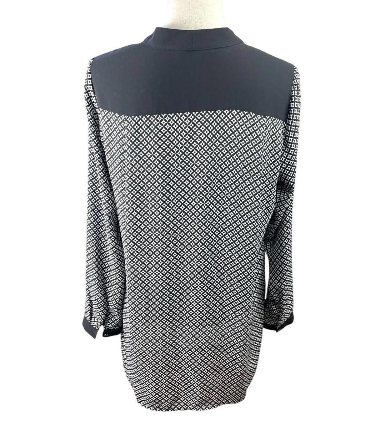 Marks & Spencer Black Marks & Spencer Long Sleeve Blouse Women's UK Size 14 Tie Neck Geometric Print