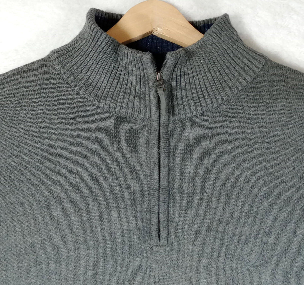 Nautica Gray Nautica Knit Jumper Men's UK Size XL Grey Long Sleeve 1/4 Zip Sweater