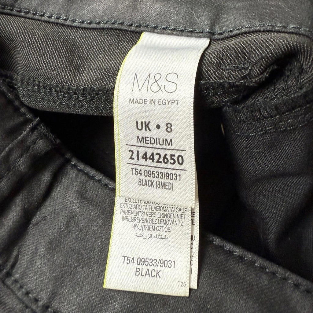 Marks & Spencer Black Faux Leather Jeans Ankle Grazer Matte Women's UK Size 8