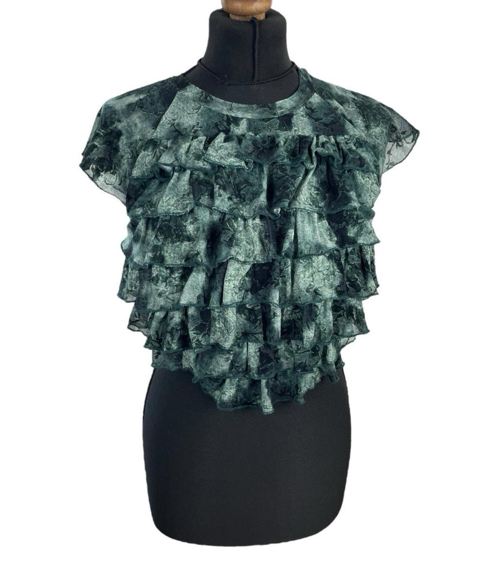 Pretty Little Thing Green Crop Top Ruffle Layered High Beck Women's UK Size 8