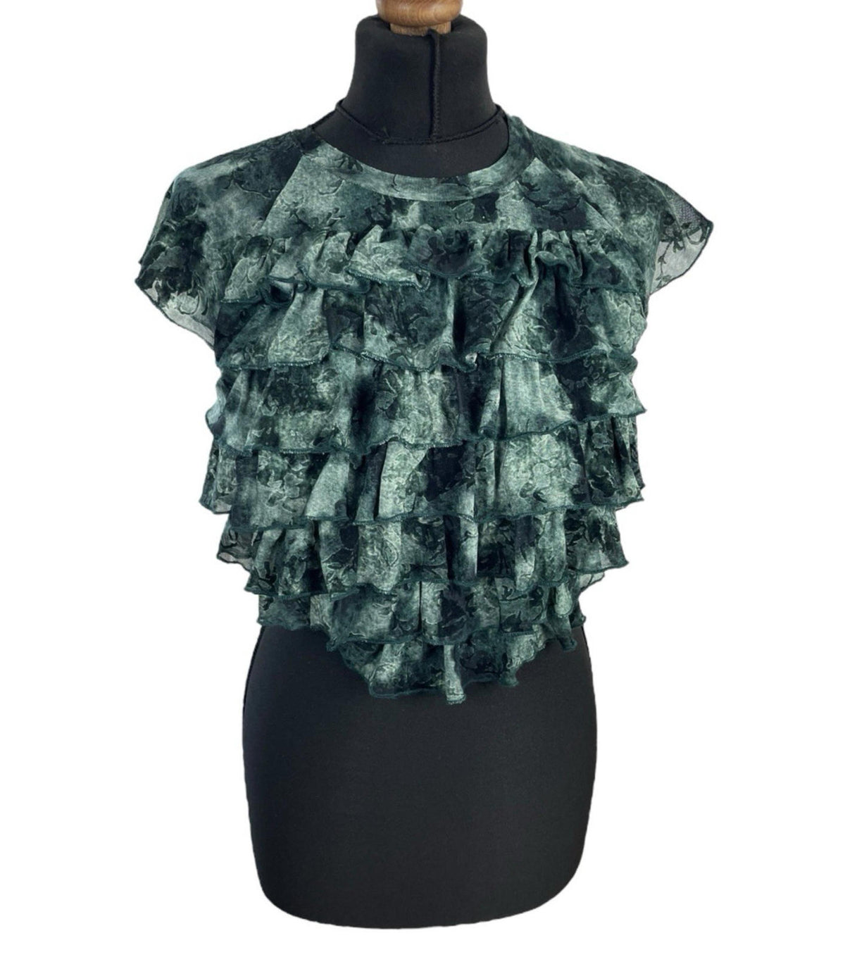 Pretty Little Thing Green Crop Top Ruffle Layered High Beck Women's UK Size 8