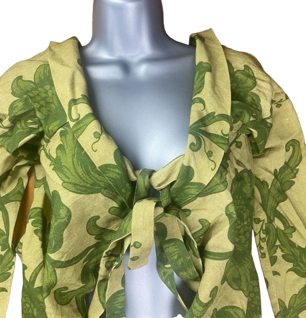 Co Green Floral Skirt & Tie Front Top Co-Ord Set Women's UK Size S Green Long Sleeve